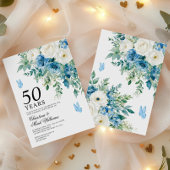 Invitation Dusty Blue Flowers 50th Wedding Anniversary