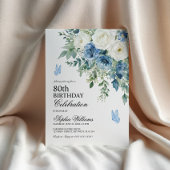 Invitation Dusty Blue Flowers 80th Birthday