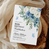 Invitation Dusty Blue Flowers 80th Birthday
