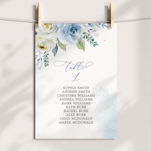 Invitation Dusty Blue Flowers Table Number 1 Seating Chart