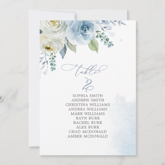 Invitation Dusty Blue Flowers Table Number 2 Seating Chart (Dos)