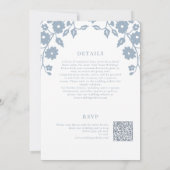 Invitation Dusty Blue Folk Floral QR RSVP All-In-One Mariage (Dos)