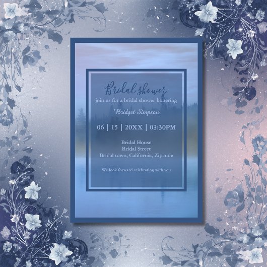 Invitation dusty blue forest landscape bridal shower