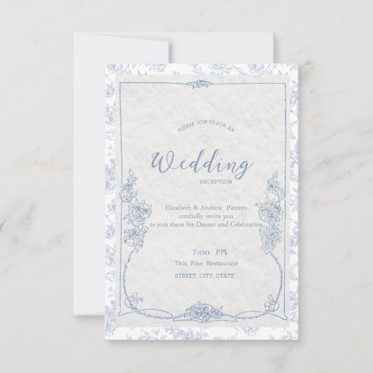 Invitation  Dusty Blue French Floral Toile Wedding (Devant)
