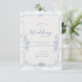 Invitation  Dusty Blue French Floral Toile Wedding (Debout devant)