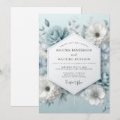 Invitation Dusty Blue Frosted Flora Wedding (Devant / Derrière)
