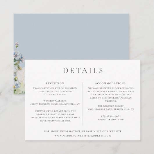Invitation Dusty Blue Garden Floral Détails du Mariage (Devant / Derrière)