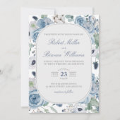 Invitation Dusty Blue Garden Roses Floral Élégant mariage (Devant)