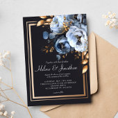 Invitation Dusty Blue Gold Aquarelle moderne mariage élégant