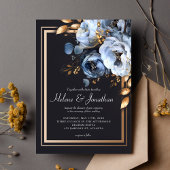 Invitation Dusty Blue Gold Aquarelle moderne mariage élégant