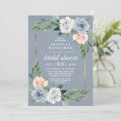Invitation Dusty Blue Gold Blush Peach Fête des mariées rose (Debout devant)