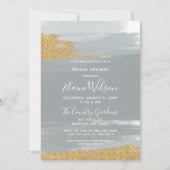 Invitation Dusty Blue Gold Calligraphy Fête des mariées (Devant)