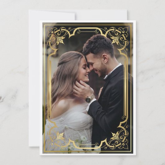 Invitation Dusty Blue Gold Elegant Ornate Romantique Mariage (Dos)