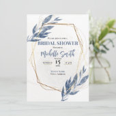 Invitation Dusty Blue Gold Eucalyptus Fête des mariées floral (Debout devant)