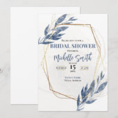 Invitation Dusty Blue Gold Eucalyptus Fête des mariées floral (Devant / Derrière)