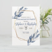 Invitation Dusty Blue Gold Eucalyptus Floral Fiançailles (Debout devant)