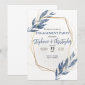 Invitation Dusty Blue Gold Eucalyptus Floral Fiançailles (Devant / Derrière)