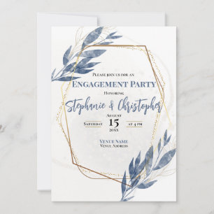 Invitation Dusty Blue Gold Eucalyptus Floral Fiançailles