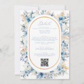 Invitation Dusty Blue Gold Floral Bloom tout en un Mariage (Dos)