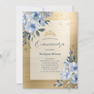 Invitation Dusty Blue Gold Floral Quinceañera