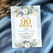 Invitation Dusty Blue Gold Frame Modern 90th Birthday Invite