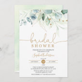 Invitation Dusty Blue Gold Greenery Eucalyptus Fête des marié (Devant / Derrière)