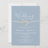 Invitation Dusty Blue Gold Heart Mariage Réception (Devant)