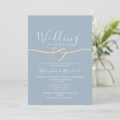 Invitation Dusty Blue Gold Heart Mariage Réception (Debout devant)