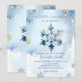 Invitation Dusty Blue Gold Hiver Snowflake Baby shower (Devant / Derrière)
