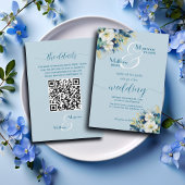 Invitation Dusty Blue Gold Parties scintillant Floral QR Code