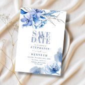Invitation Dusty Blue & Gold Parties scintillant Mariage Enre