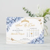 Invitation Dusty Blue & Gold Quinceañera Enregistrer La Date (Debout devant)