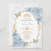 Invitation Dusty Blue Gold Quinceanera Mis Quince 15 Anos (Devant)