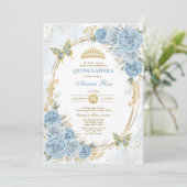 Invitation Dusty Blue Gold Quinceanera Mis Quince 15 Anos (Debout devant)