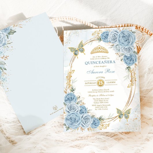 Invitation Dusty Blue Gold Quinceanera Mis Quince 15 Anos