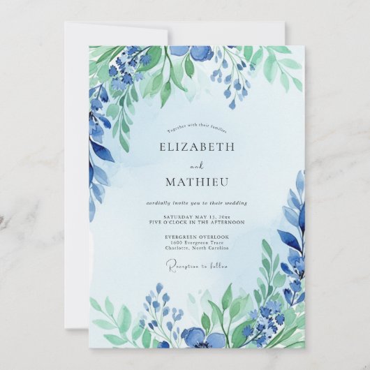 Invitation Dusty Blue Graceful Spring Wedding (Devant)