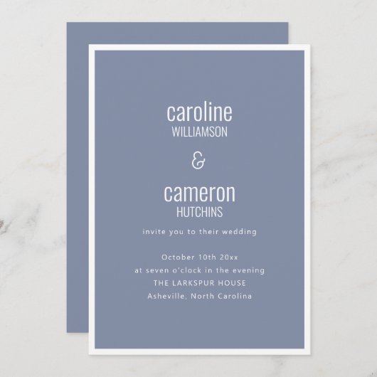 Invitation Dusty Blue Gray Modern Minimal Typography Wedding (Devant / Derrière)