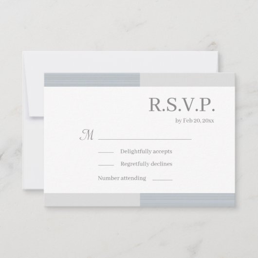 Invitation Dusty Blue Gray White Stripes Élégant Mariage RSVP (Devant)