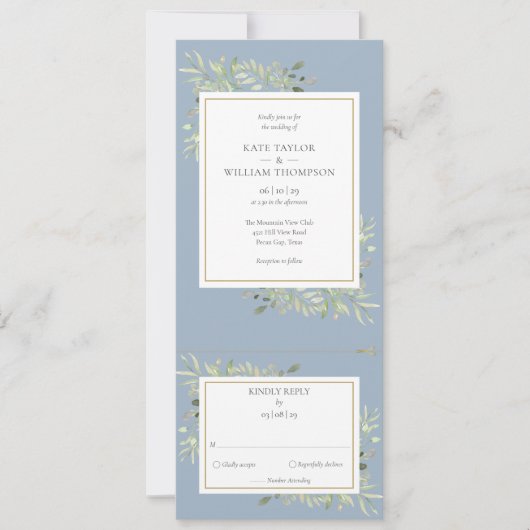 Invitation Dusty Blue Green All In One Photo Mariage Invit (Devant)