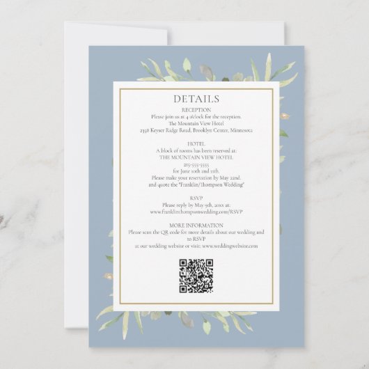 Invitation Dusty Blue Green All In One QR Code Mariage (Dos)