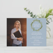 Invitation Dusty Blue Green Garland Photo Graduation Party (Debout devant)