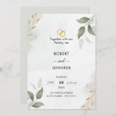 Invitation Dusty Blue Green Gold Eucalyptus Mariage de verdur (Devant / Derrière)