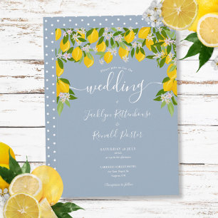 Invitation Dusty Blue Green Lemons Blossom Mariage