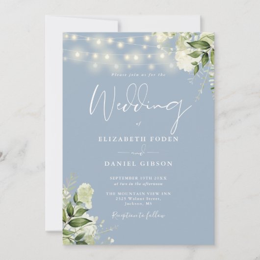 Invitation Dusty Blue Green Lights QR Code Mariage photo (Devant)