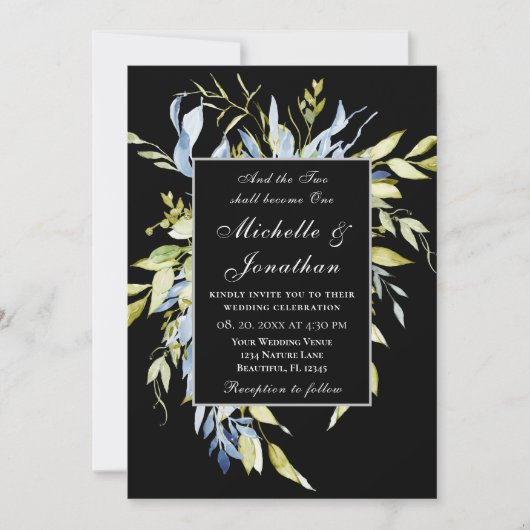 Invitation Dusty Blue Green sur le Mariage chrétien noir (Devant)
