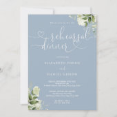 Invitation Dusty Blue Greenery Coeur Script de répétition Dîn (Devant)
