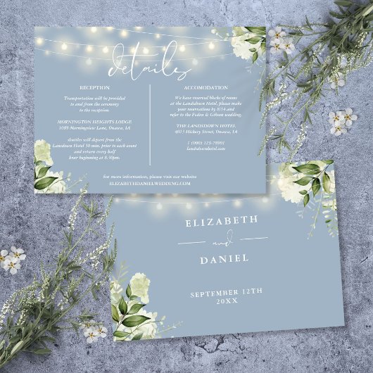 Invitation Dusty Blue Greenery Détails du Mariage Information