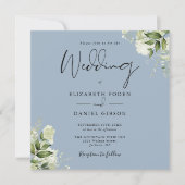 Invitation Dusty Blue Greenery Élégant Carré photo Mariage (Devant)