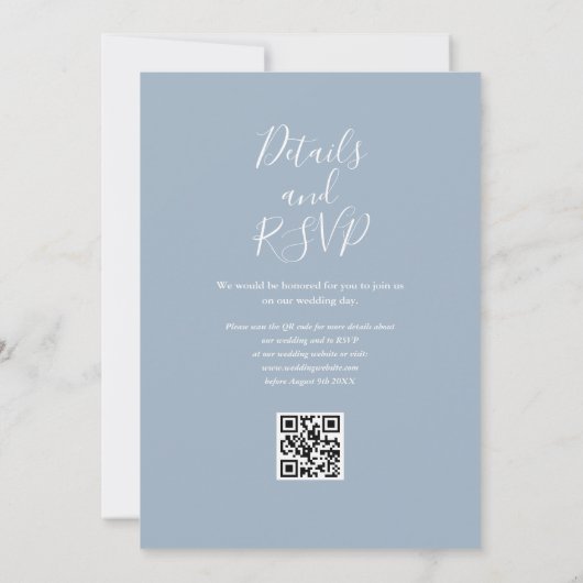 Invitation Dusty Blue Greenery Floral QR Code Mariage (Dos)