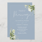 Invitation Dusty Blue Greenery Floral QR Code Mariage (Devant / Derrière)